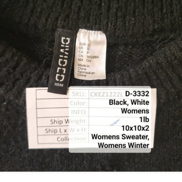 Divided By H&M Women's Black & White Crew Neck Long Sleeve Sweater Size Small - Picture 4 of 4